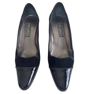 Prevata Nello Black Suede and Patent Leather Pointed Cap Toe Italian Made Size 7